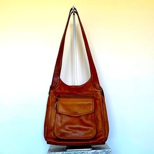 VINTAGE FOSSIL 75082 BROWN LEATHER CROSS BODY ORGANIZER SHOULDER BAG PURSE